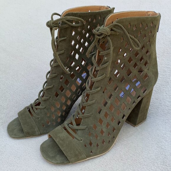 Steve Madden Denay Caged Peep Toe Block Heel Booties - Picture 2 of 13